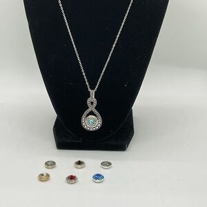Elegant Silver Toned Pendant Necklace with Interchangeable Charms